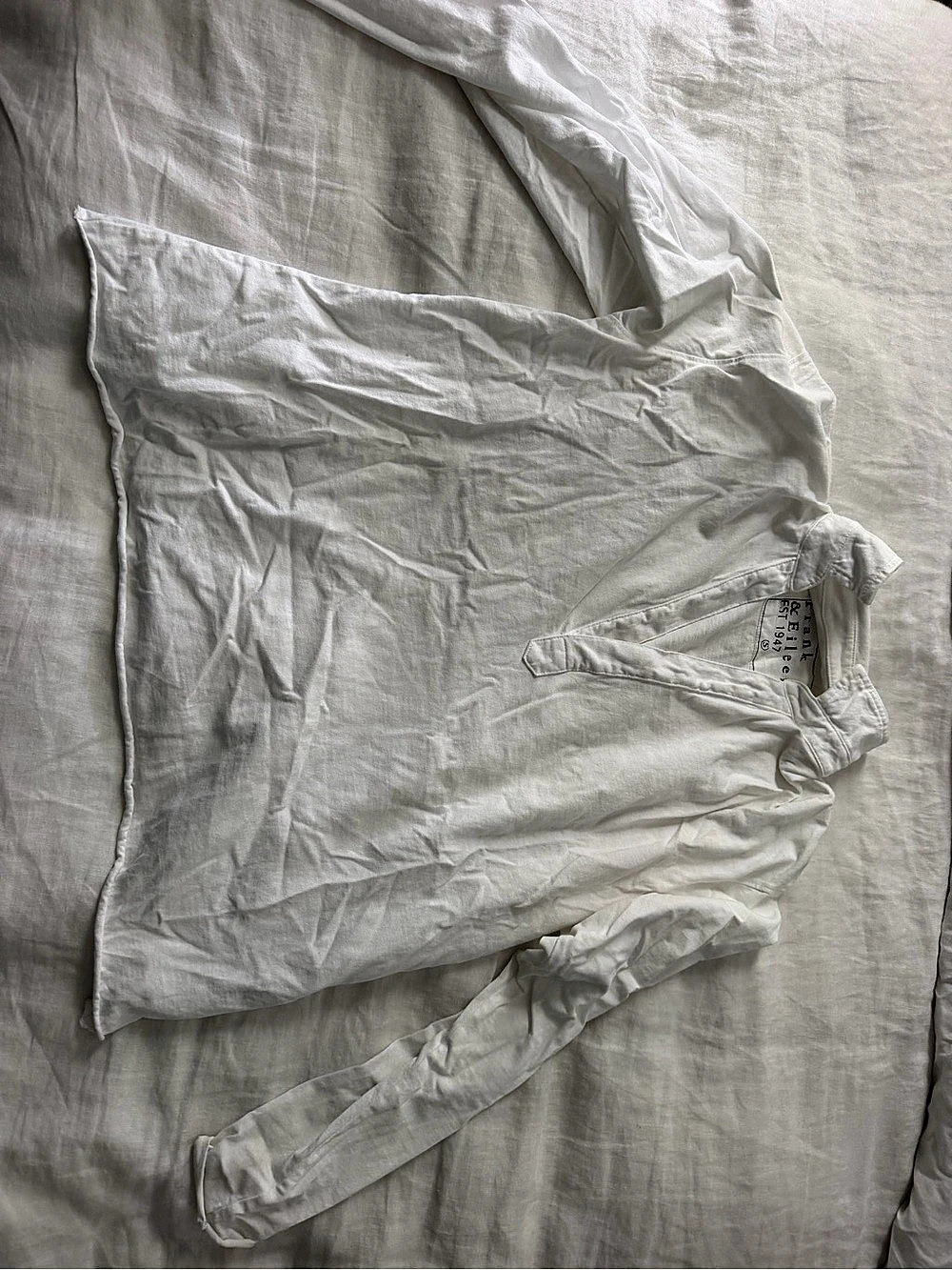 Frank & Eileen Patrick Popover Henley White Cotton Blouse